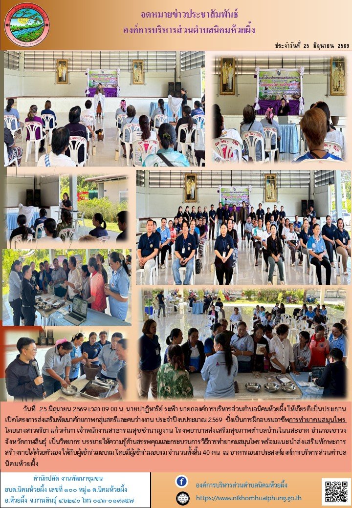 โครงการส่งเสริมพัฒนาศักยภาพกลุ่มสตรีและคนว่างงาน ประจำปีงบประมาณ 2569   
